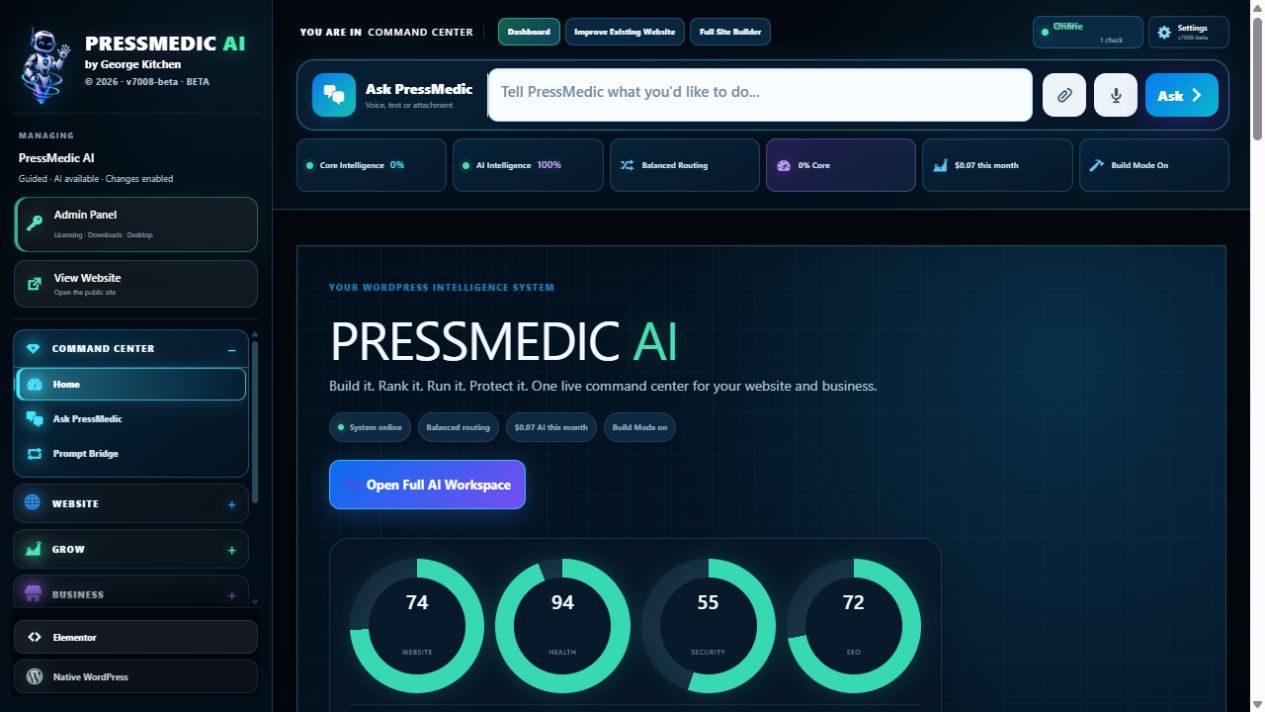 PressMedic Command Center product screen