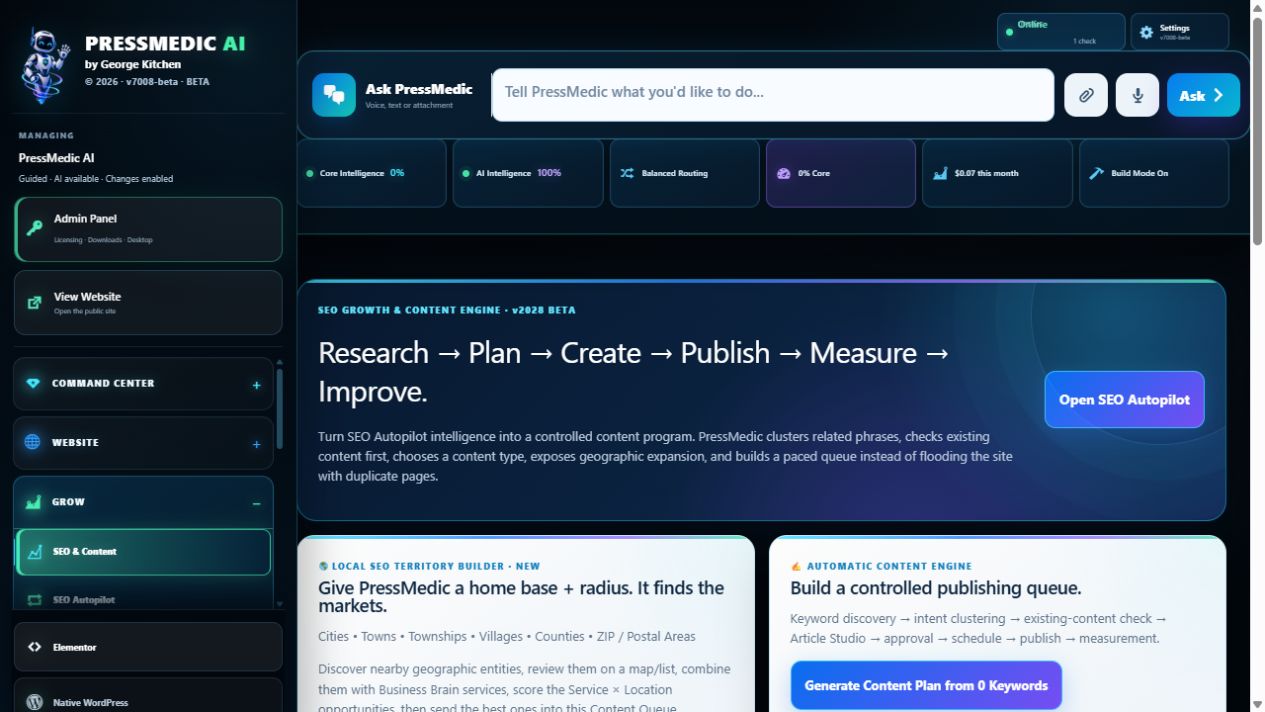 PressMedic Growth & Diagnostics product screen