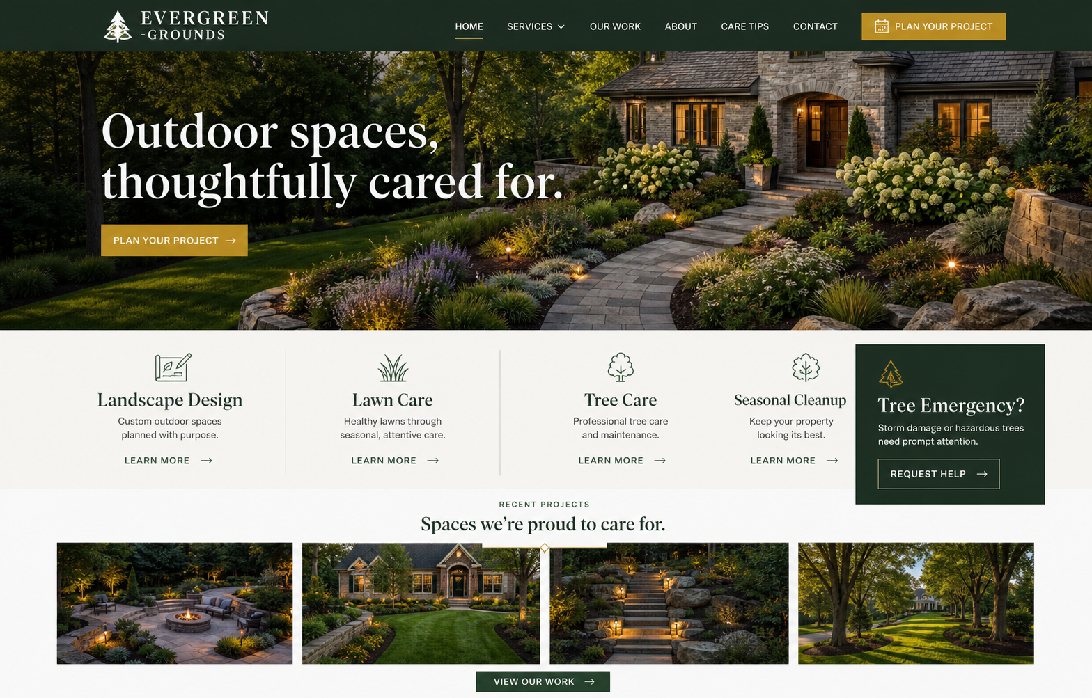 Evergreen Grounds landscaping and tree care website design concept
