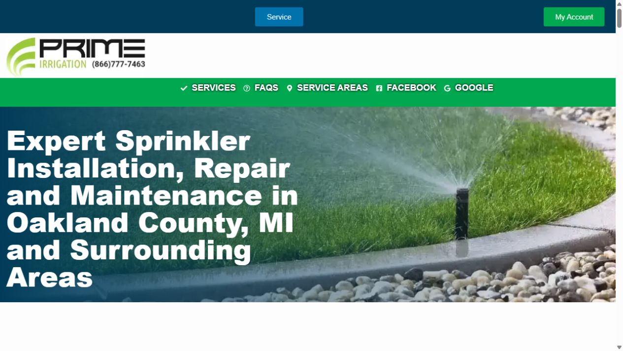 Prime Irrigation Michigan live website capture